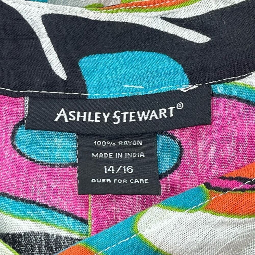 Ashley Stewart Boho Tunic or Mini Dress 14/16 Rayon Bell Sleeves Ruffle Hem - Picture 13 of 15